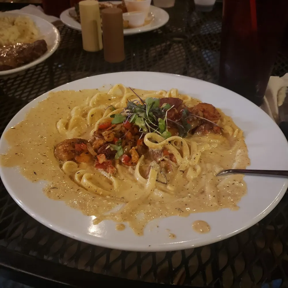 Shrimp Crawfish and Sausage over Fettuccine